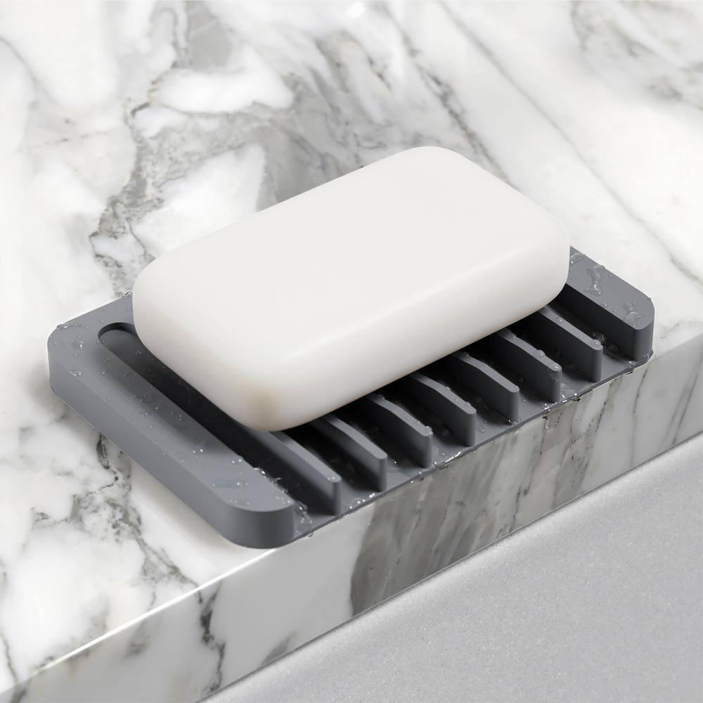 KRAUS Multipurpose Self-Draining Silicone Soap Dish/Sponge Holder for Bathroom or Kitchen Counter in Dark Grey, KDM-05DG