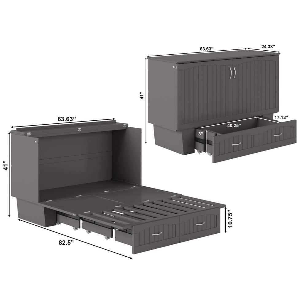 Queen Nantucket Murphy Bed Chest USB Turbo Charger Gray - AFI: Space-Saving, Built-In Charging, No Box Spring Required