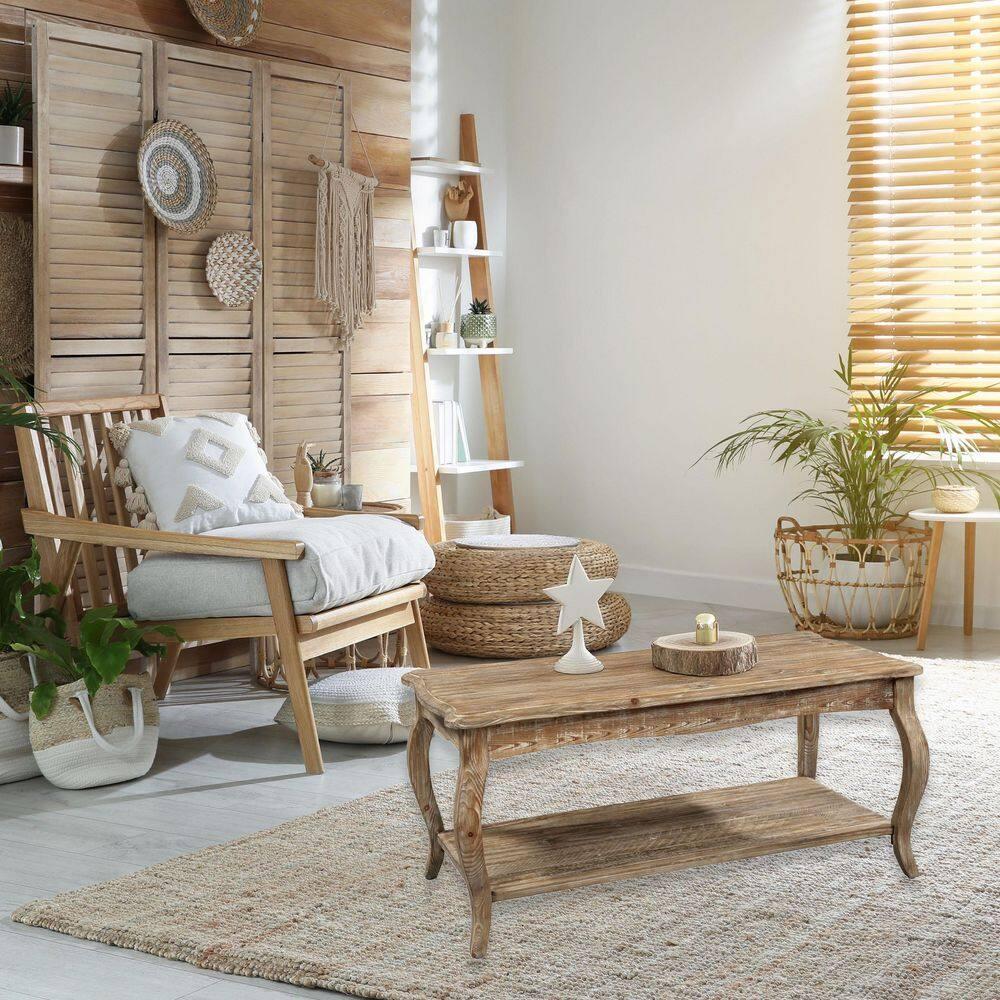 Alaterre Austerity Wood Coffee Table with Open Shelf, Driftwood Natural Finish, Accent & Occasional Furniture, Assemble Required