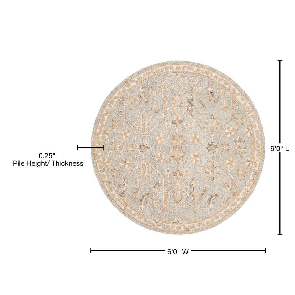 SAFAVIEH Blossom Constantine Floral Traditional Wool Area Rug, Slate/Beige, 6' x 6' Round