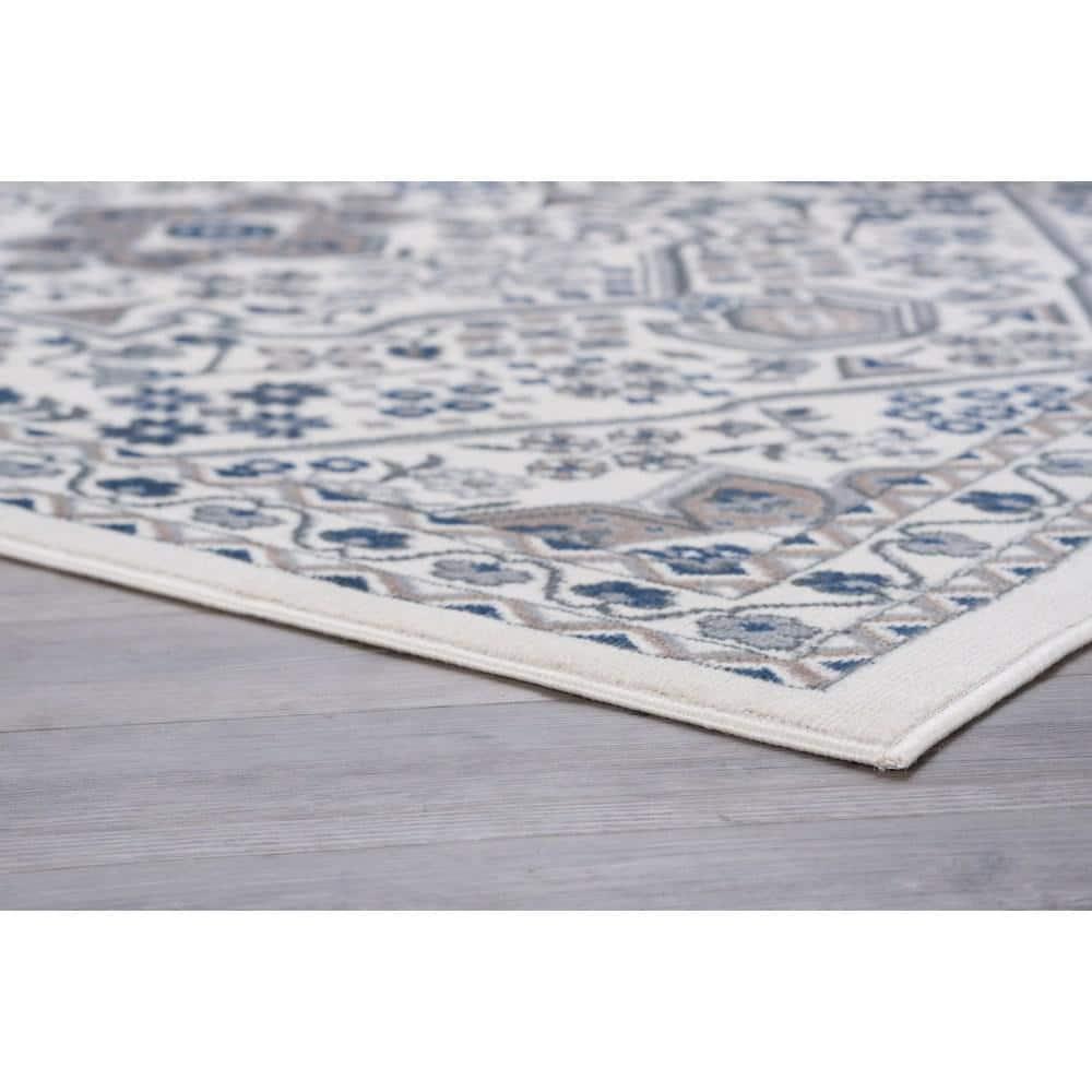 Tayse Hampton Area Rug HMP4017 Traditional Cream Petals Scrolls 5' x 7' Rectangle