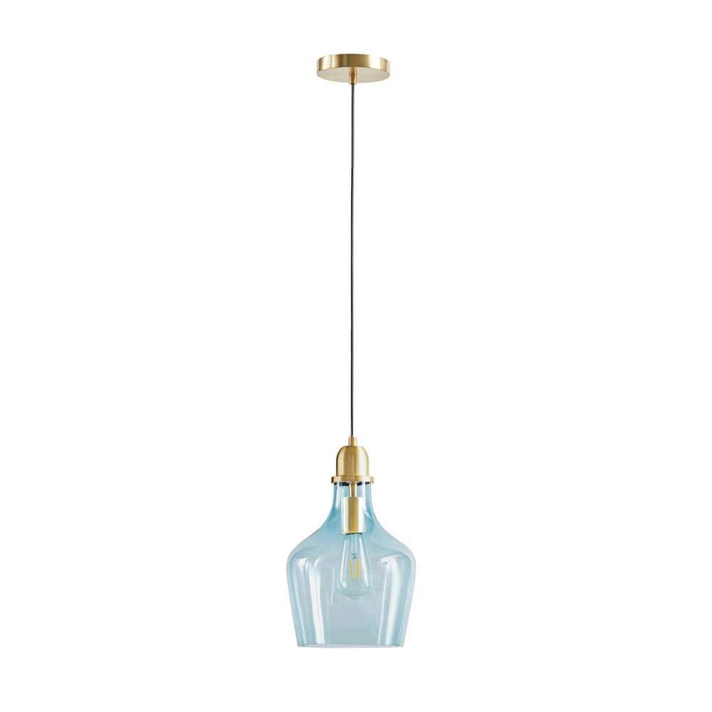 Ink+Ivy 9"x95.5" Auburn Bell Shaped Hanging Glass Simple Industrial Pendant Light Blue