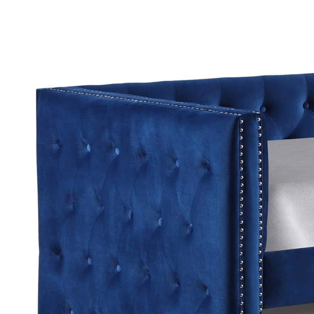 Best Master Furniture Nikora 86" Tufted Fabric Daybed with Trundle in Blue