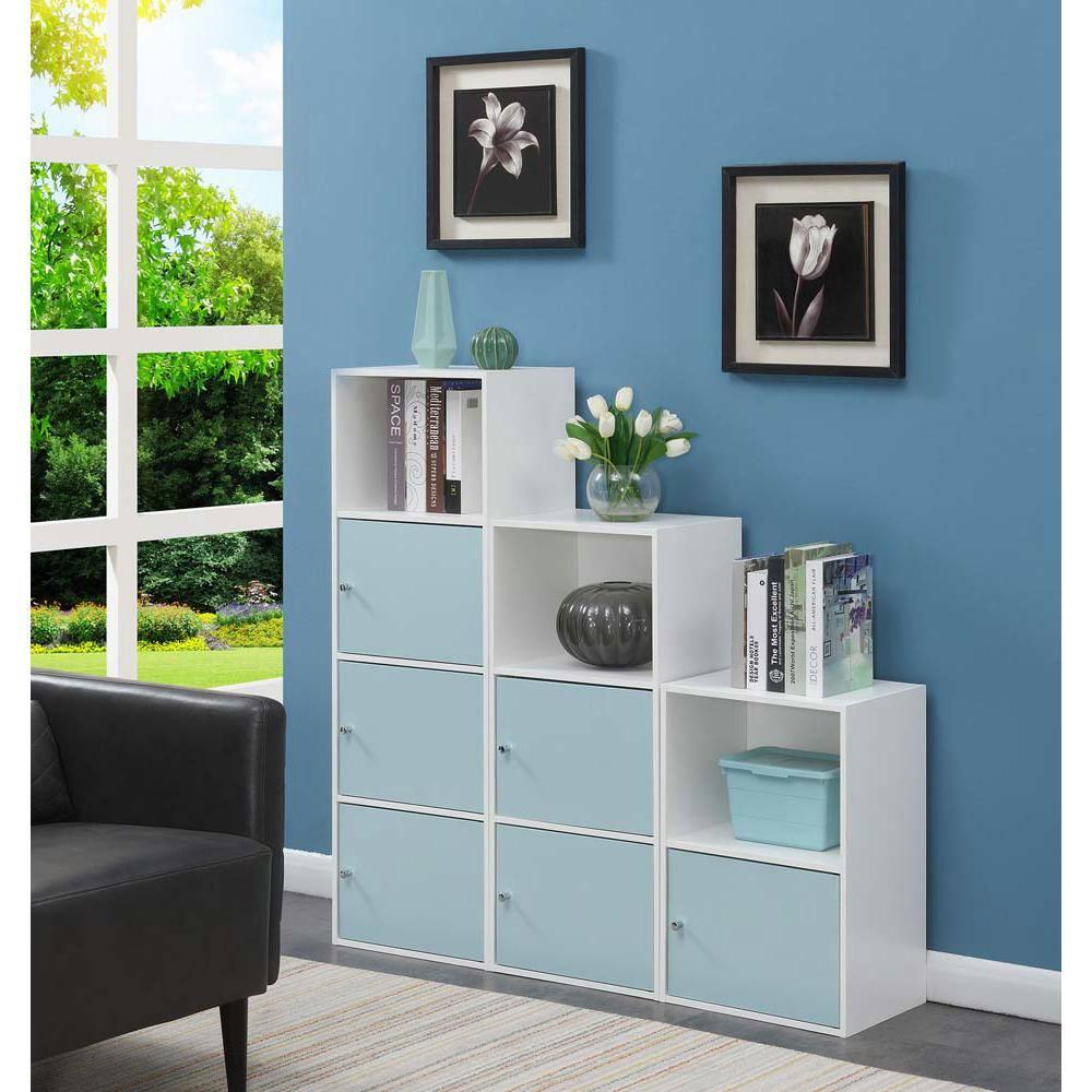Convenience Concepts Xtra Storage 3 Door Cabinet with Shelf, White/Sea Foam Blue