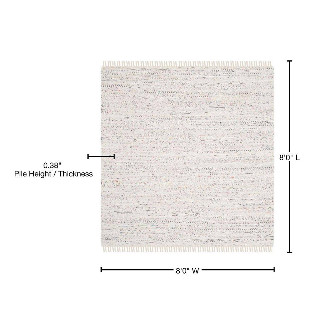 Rag Rug RAR121 Hand Woven Indoor Area Rug - 8'x8' - Ivory/Multi - Safavieh