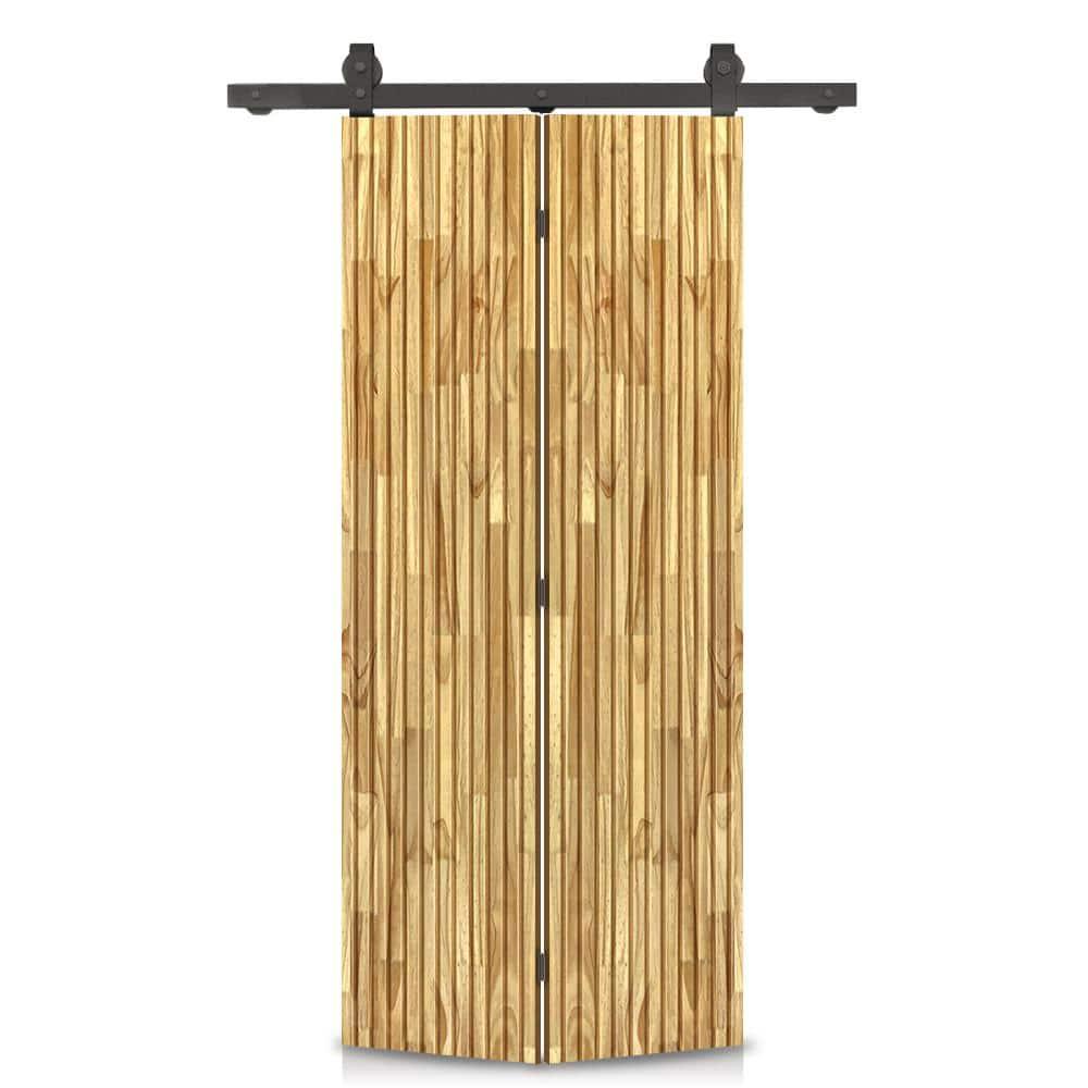 Calhome Japanese Series Stained Pine Wood Bi-Fold Barn Door with Sliding Hardware Kit