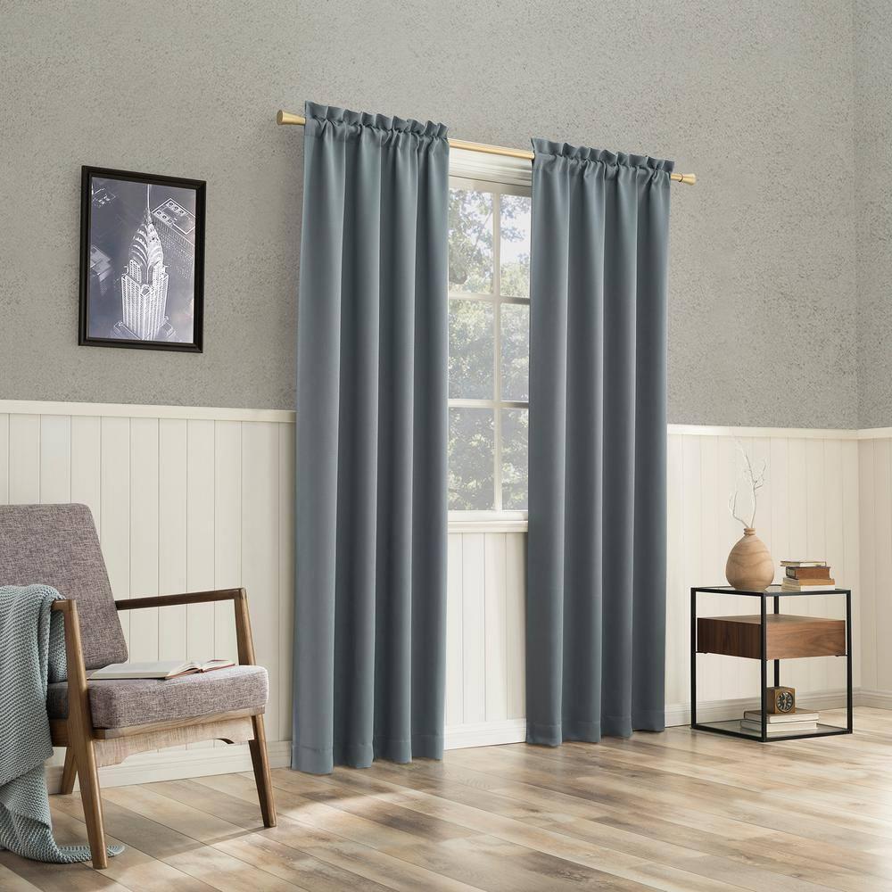 40"x84" Sun Zero Blackout Kenneth Energy Saving Rod Pocket Curtain Panel Denim Blue: Thermal Insulated, Noise Reduction