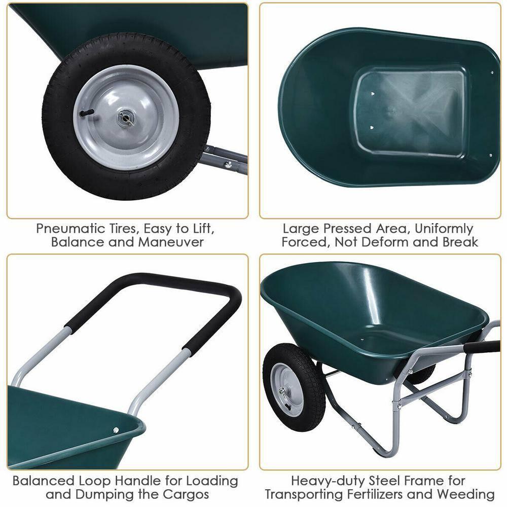 Costway 2 Tire Wheelbarrow Cart Heavy-duty Dolly Utility Cart Green