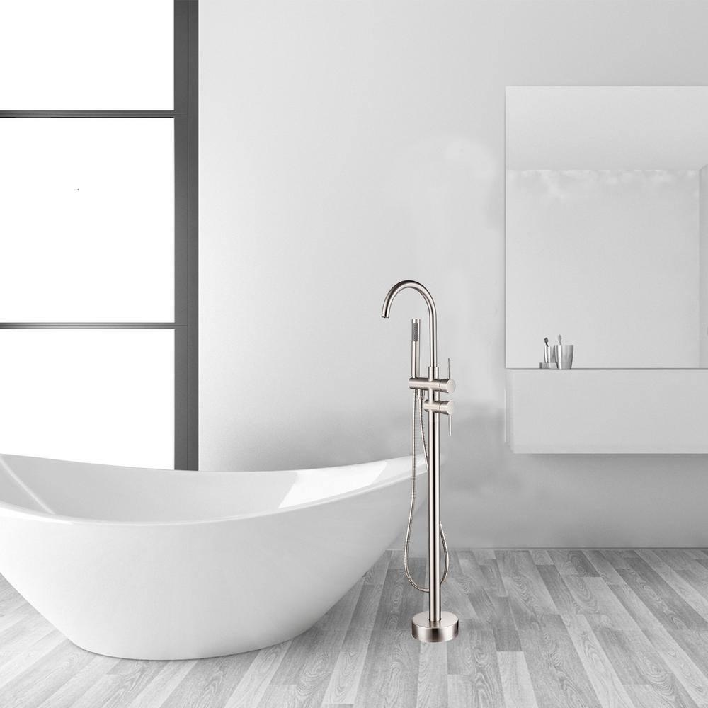 Double Handle Floor Mounted Freestanding Tub Filler With Handshower