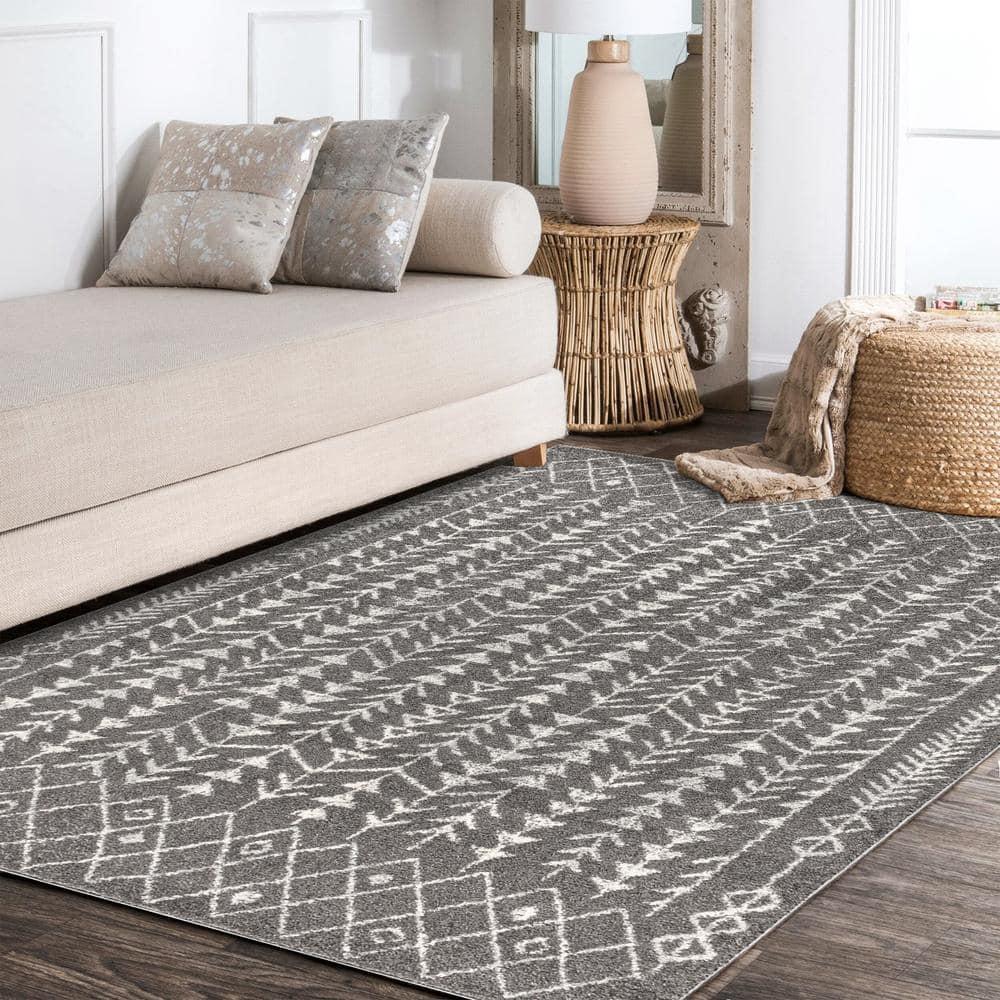 3'x5' Ziri Moroccan Geometric Area Rug, Grey/Cream - JONATHAN Y