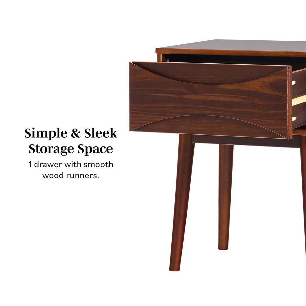 George Oliver Mid-Century Modern 1-Drawer Solid Wood Nightstand – Walnut