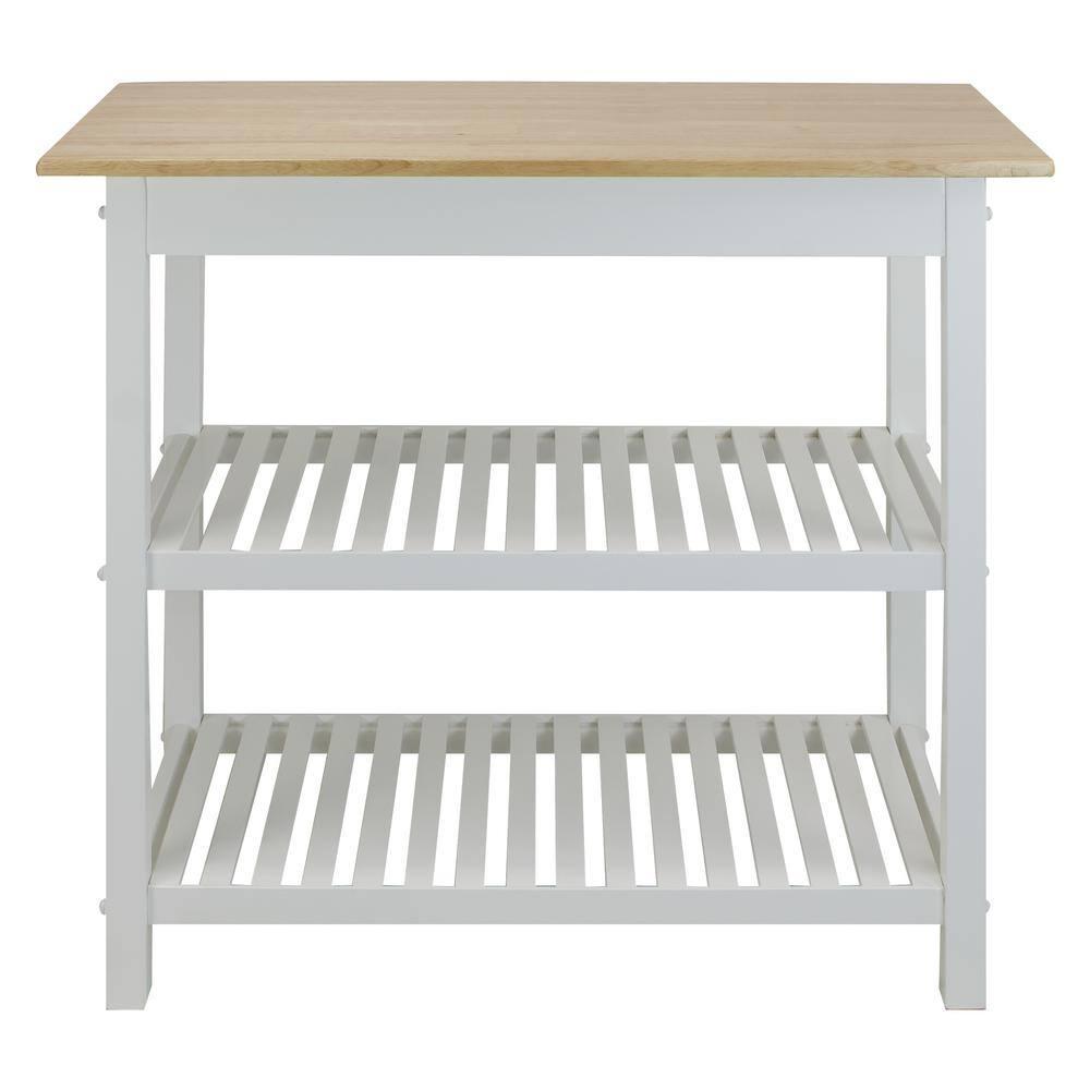 Casual Home Kitchen Island Bar Station with Hardwood Counter and Storage, White