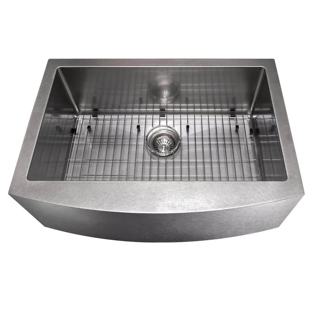 ZLINE 30 in. Zermatt Farmhouse Apron Mount Single Bowl DuraSnow Stainless Steel Kitchen Sink W/ Bottom Grid (SAS-30S)