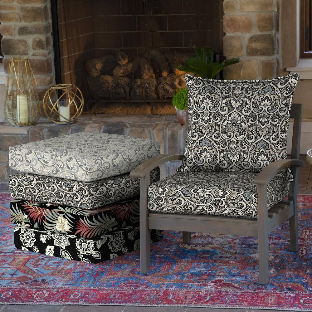 Arden 24"x24" Outdoor Deep Seat Set Black Aurora Damask: Water-Resistant, UV-Protected, Zippered Polyester Fiber Cushions