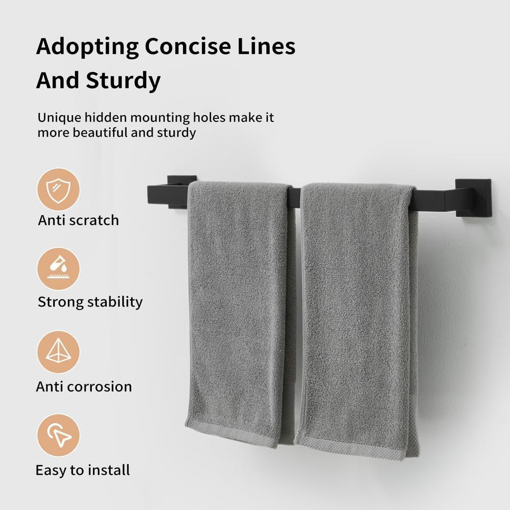 BWE 5 Pieces Matte Black Bathroom Hardware Set SUS304 Stainless Steel Include 21.9" Towel Bar,Hand Towel Holder,Toilet Paper Holder and 2 Robe Hook Square Bathroom Accessories Set Wall Mounted