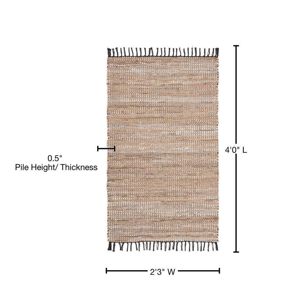 SAFAVIEH Vintage Leather Zharko Solid Braided Fringe Area Rug, Beige, 2'3" x 4'