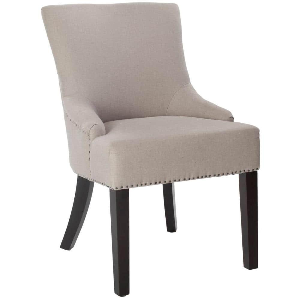SAFAVIEH Lotus 19''H KD Side Chair Set of 2 Flat Black Nail Head Taupe Linen