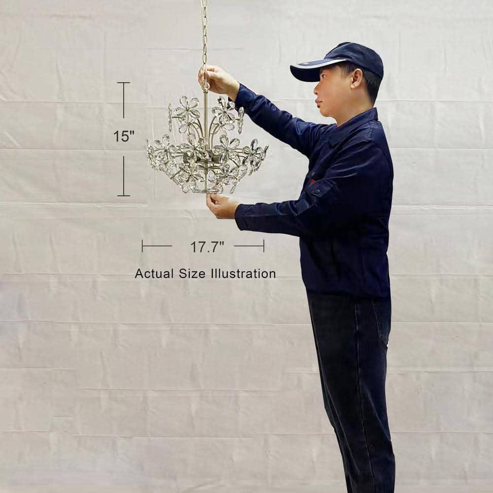 The Lighting Shop Rosa 6-Light Brushed Silver-ish Champagne Electric Flower Crystal Chandelier