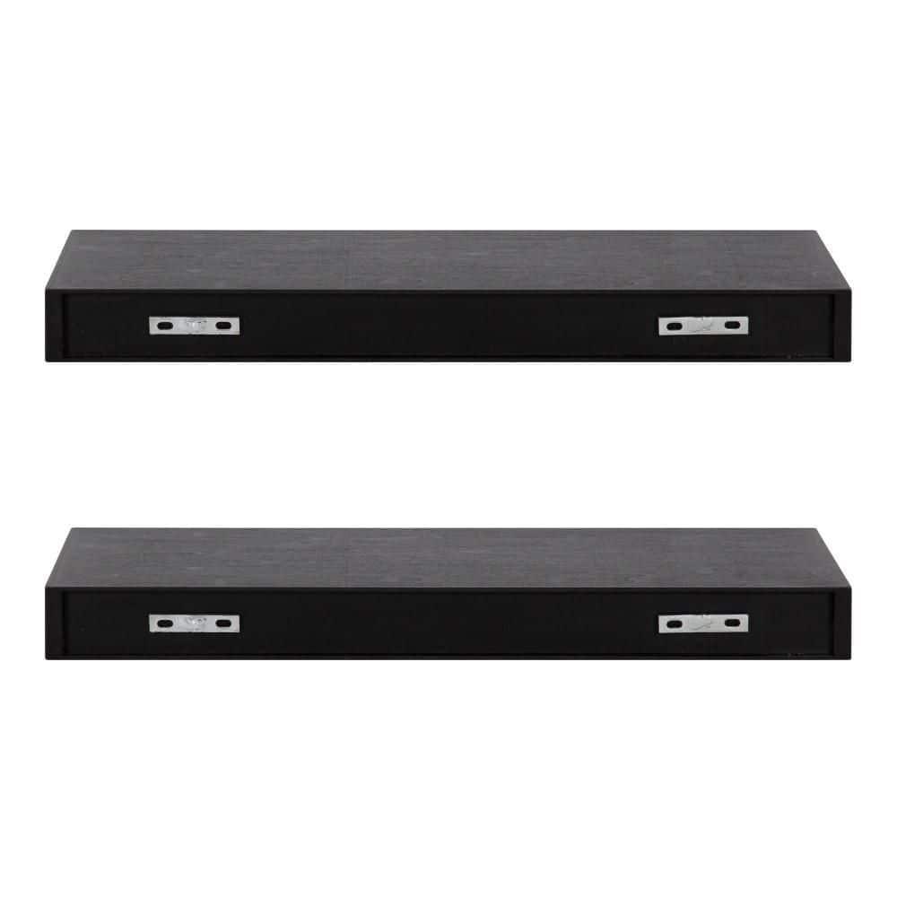 2pc 24" Havlock Wood Shelf Set Black - Kate & Laurel All Things Decor: Solid Wood, Easy Wall Mount