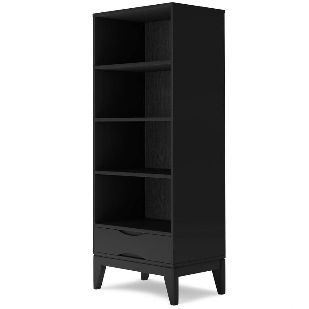 Simpli Home Harper 24"W Solid Hardwood 4 Shelf Mid-Century Modern Bookcase with Drawer and Adjustable Shelves