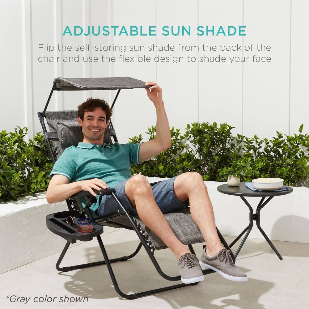 Best Choice Products Folding Zero Gravity Recliner Patio Lounge Chair w/ Canopy Shade, Headrest, Tray - Cobalt Blue