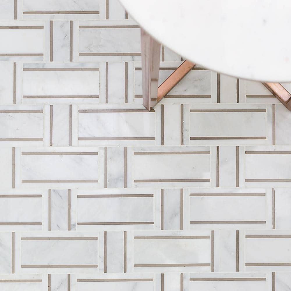 Mingle Random Sized Marble Basketweave Mosaic Wall Tile