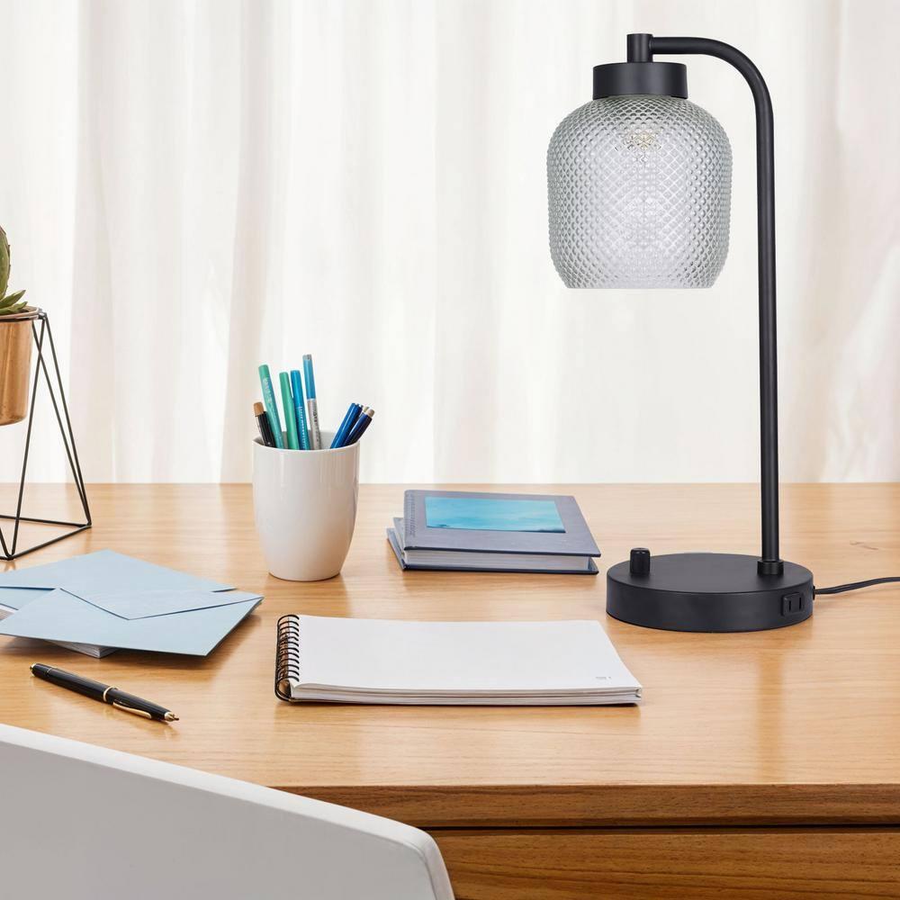 Kenroy Home Prismatic Glass Downbridge Black Desk and Task Lamp with Adjustable Arm and Energy-Efficient Lighting for Home Offices, Workspaces, and Study Areas