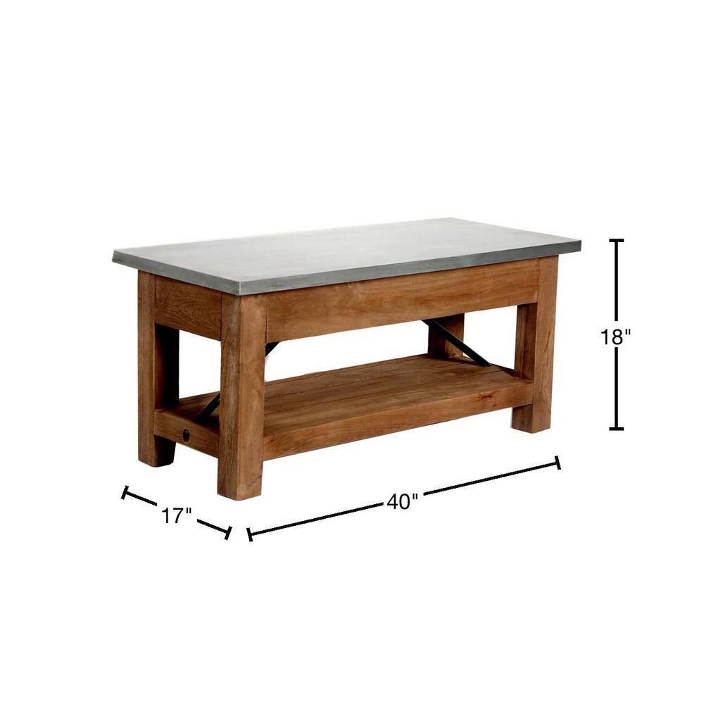 Alaterre Furniture Millwork Bench with Shelf Wood and Zinc Silver/Light Amber: Mid-Century Modern, 300 lbs Capacity