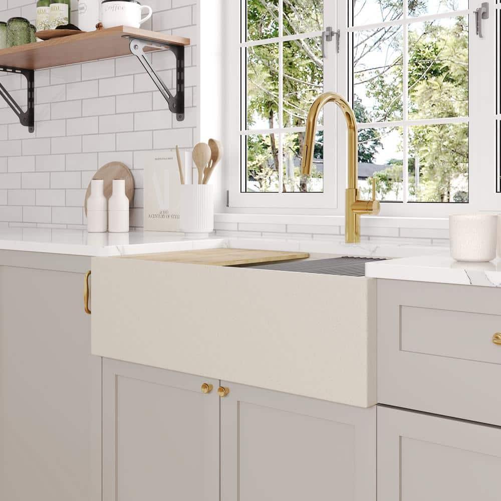 30-inch L Single Bowl Concrete Workstation Farmhouse Kitchen Sink Large Capacity Deep Dual Mount with Accessories