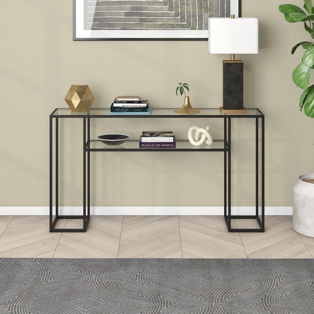 Evelyn&Zoe Marilyn 55" Wide Rectangular Console Table, Blackened Bronze