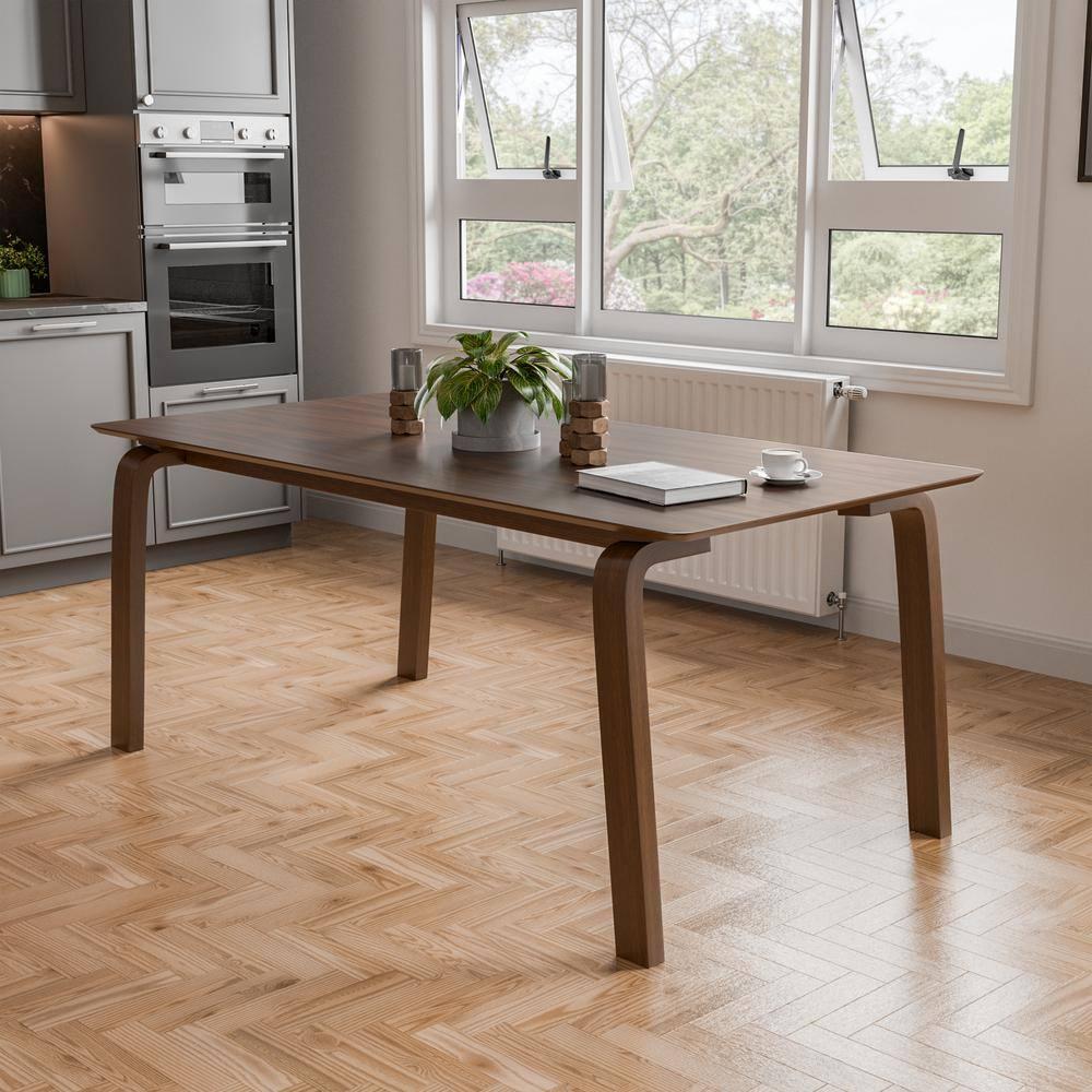 HOMES: Inside + Out 71" Forest Wisp Mid-Century Modern Rectangle Dining Table Seats 6 Walnut