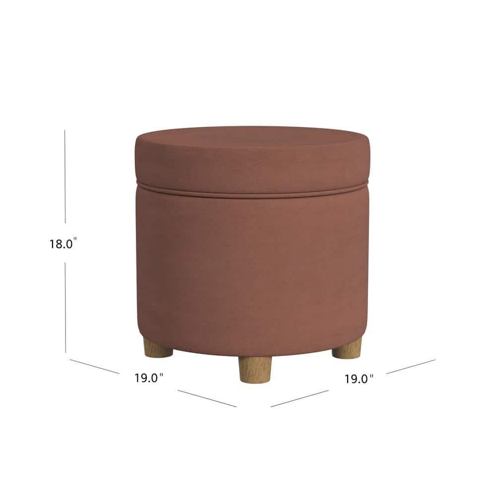 HomePop Round Storage Ottoman Spice: Upholstered Footstool with Hardwood Frame, 250lb Capacity