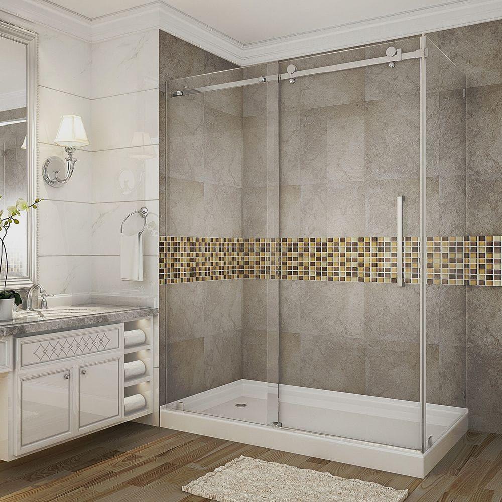 Aston Moselle 44" x 77.5" Rectangular Sliding Shower Enclosure with Base SEN976-TR-CH-48-10-L