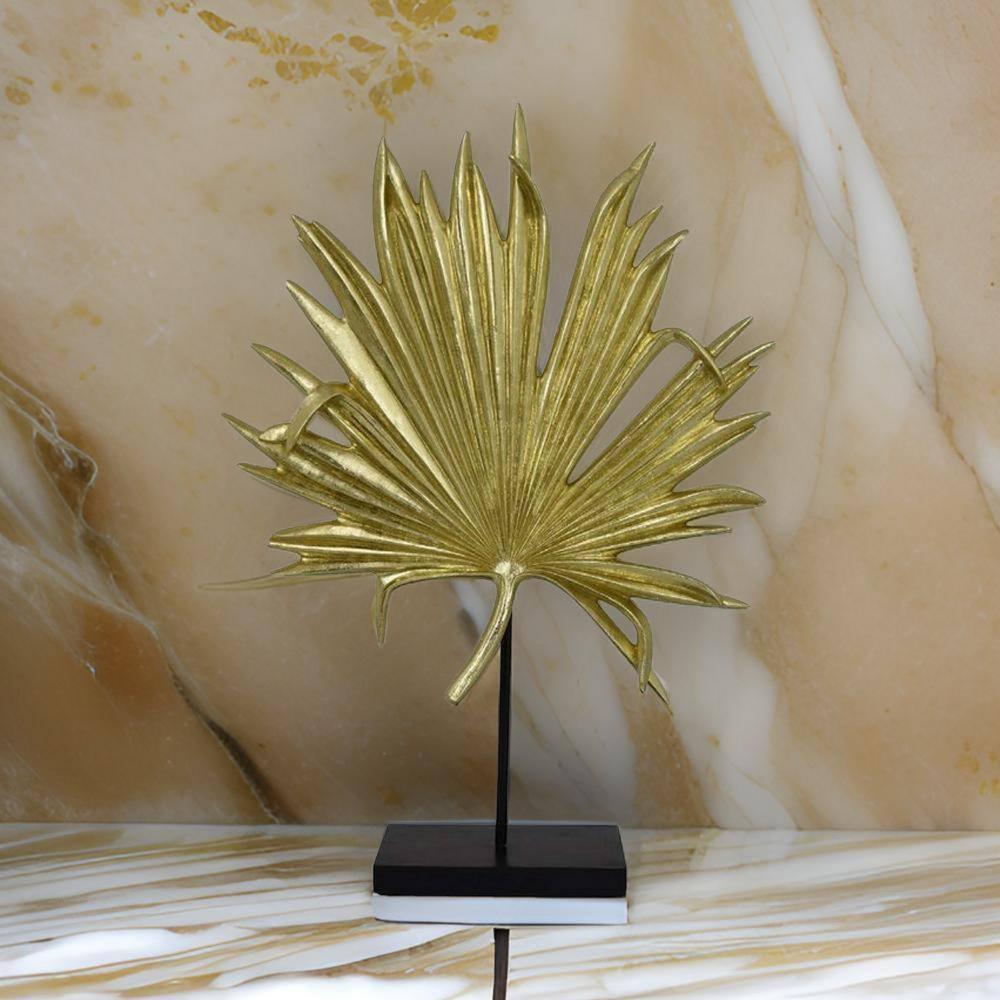 Benjara Menny 21 Inch Palm Leaf Resin Decorative Sculpture, Resin Gold Finish