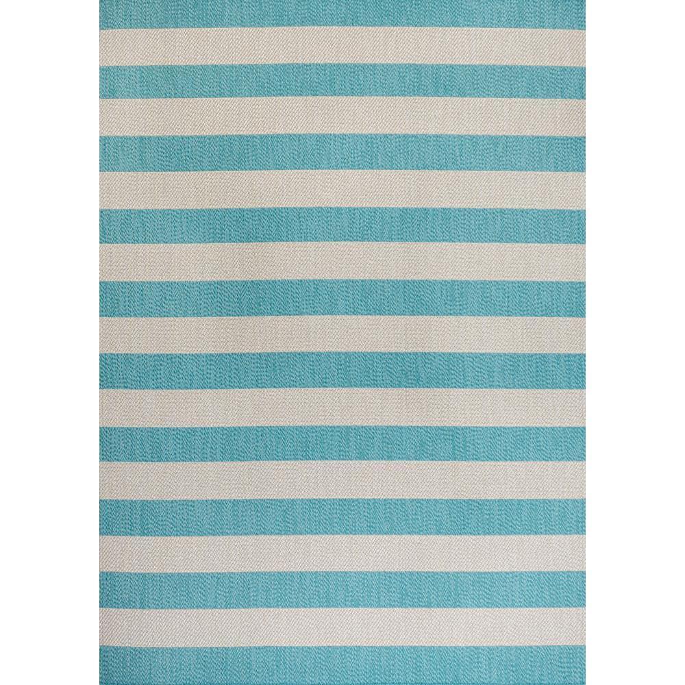 4' x 6' Negril Two-Tone Wide Stripe Indoor/Outdoor Area Rug, Aqua/Cream - JONATHAN Y