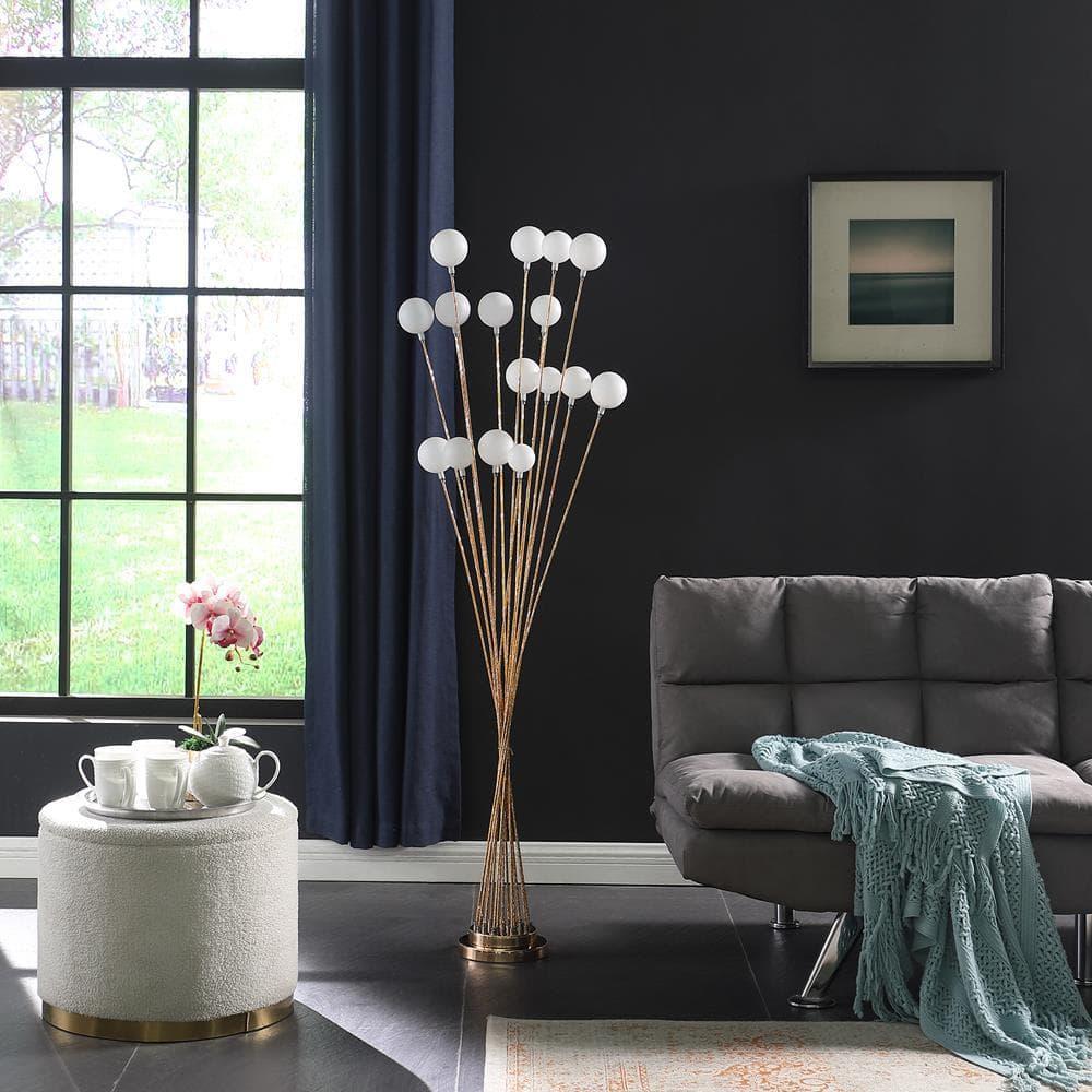 61.5 in. 16-Light Acrylic Globe Aluminun LED Chrysanthe Metal Floor Lamp, Yellow & Gold