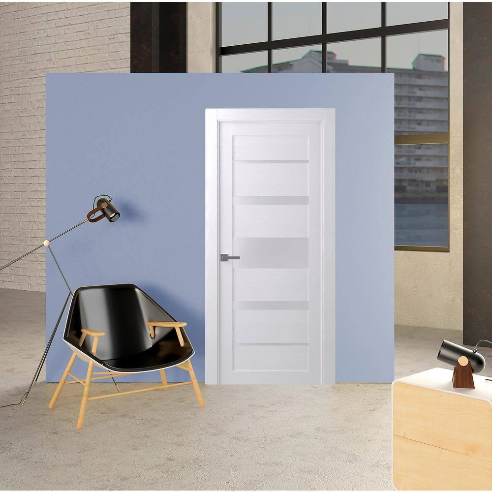 Belldinni Kina No Bore Solid Core 5-Lite Frosted Glass PP Finished Wood Composite Interior Door Slab