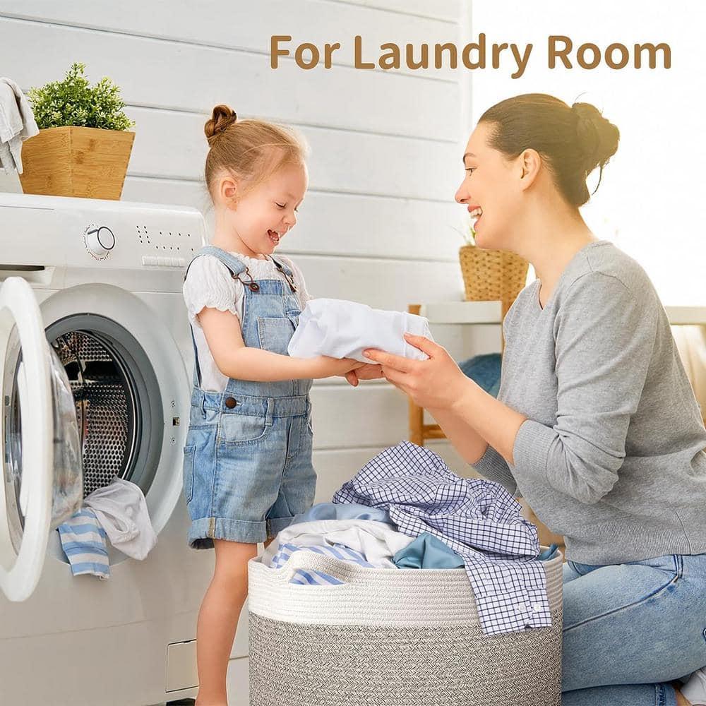 AivaToba Cotton Rope Basket, 22” x 14” Blanket Basket for Living Room, Woven Baby Laundry Baskets with Handles for Toys, Storage, XXXLarge Basket for Organizing