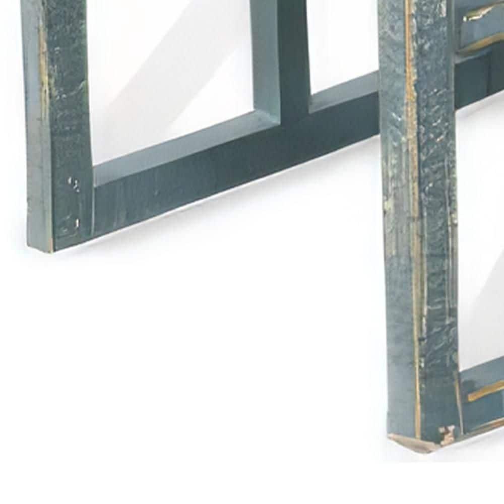 Benjara Rena 3 Piece Nesting Accent Table Set | Geometric Frame | Distressed Pebble Solid Mahogany Wood