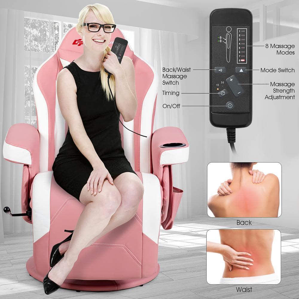 Costway Costway Goplus Reclining PC & Racing Game Chair with Footrest in Pink