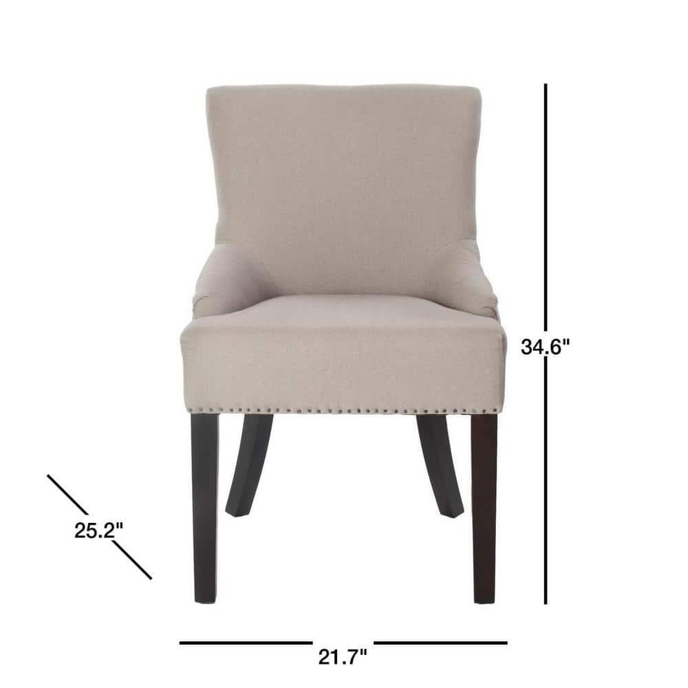 SAFAVIEH Lotus 19''H KD Side Chair Set of 2 Flat Black Nail Head Taupe Linen