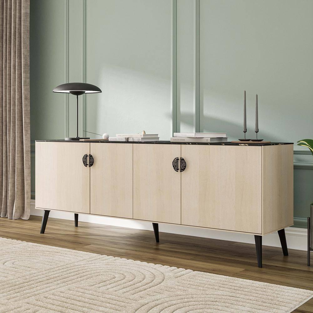 Manhattan Comfort 78.7" Haley Sideboard White/Black Marble