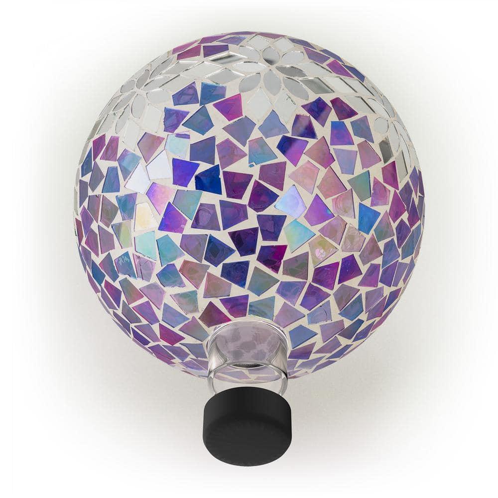 Alpine Corporation 10" Glass Mosaic Floral Gazing Globe, Purple/Silver