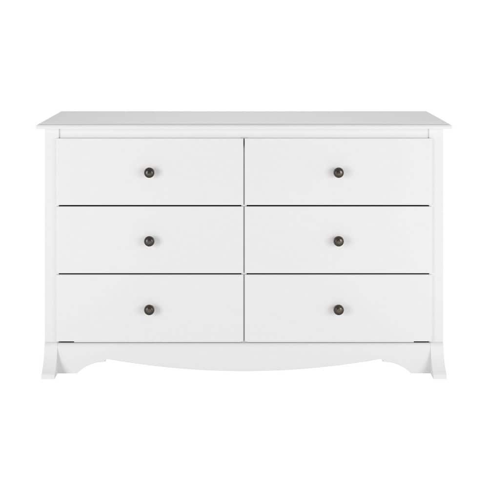 Prepac Monterey Dresser White: 6-Drawer Storage, Wood Composite, Bedroom Furniture, 29"H x 48"W