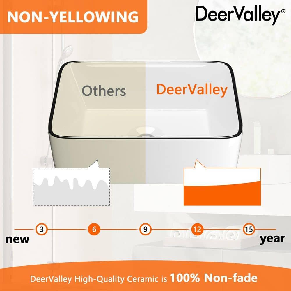 DeerValley DV-1V0317 Deervalley Liberty 16'' X 12'' Rectangular Vitreous China Vessel Bathroom Sink, White With Black Striped Edge