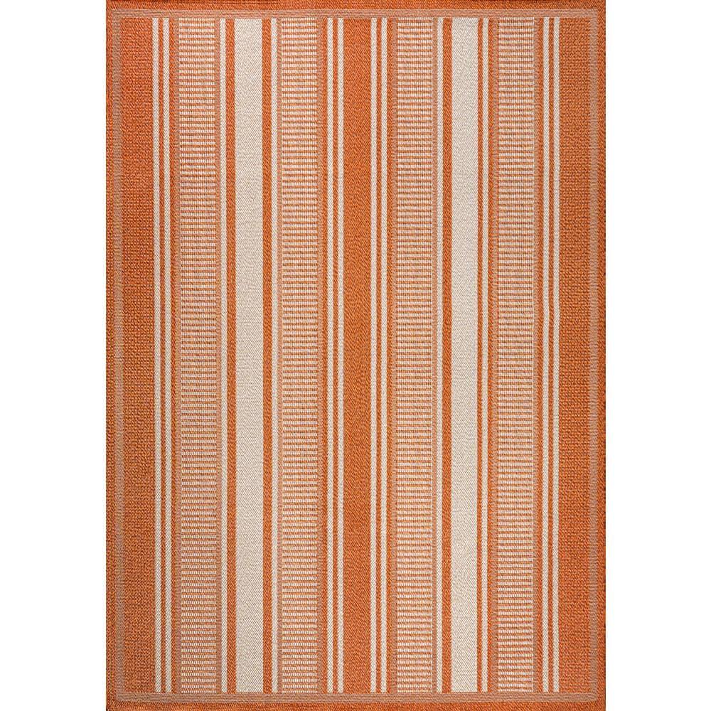 3' x 5' Haynes Modern Double Stripe Indoor/Outdoor Area Rug, Orange/Cream - JONATHAN Y