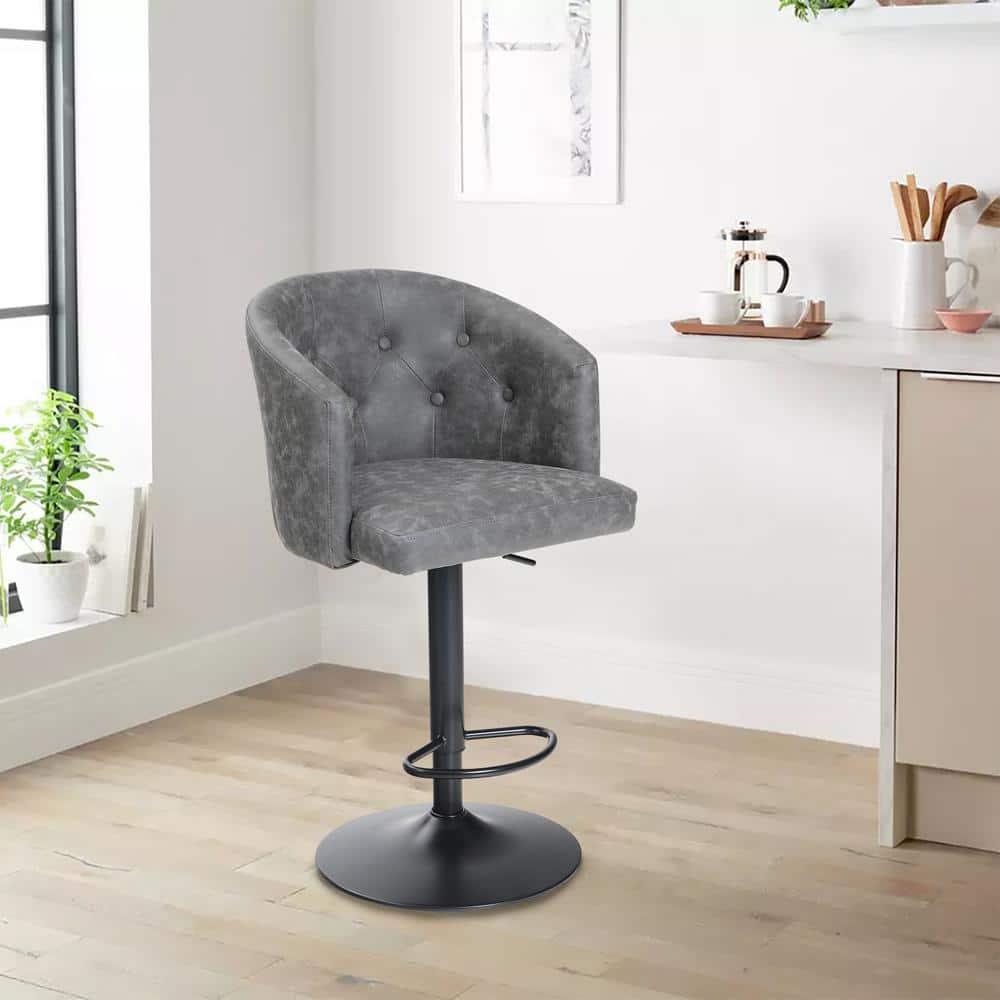Depot Esh Swivel Bar Stool Adjustable Counter Height Barstool with Backrest Gray