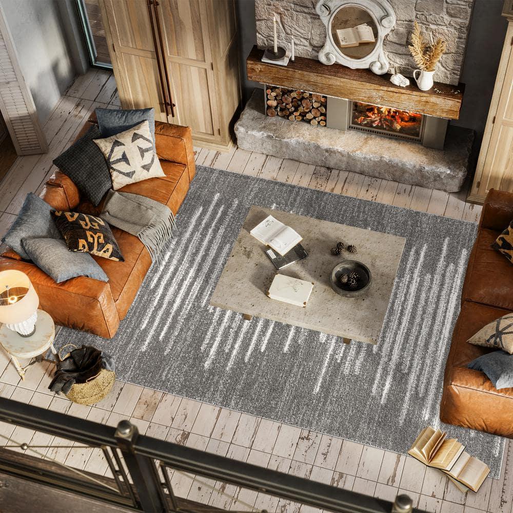 3'x5' Aya Berber Stripe Geometric Area Rug, Gray/Cream - JONATHAN Y