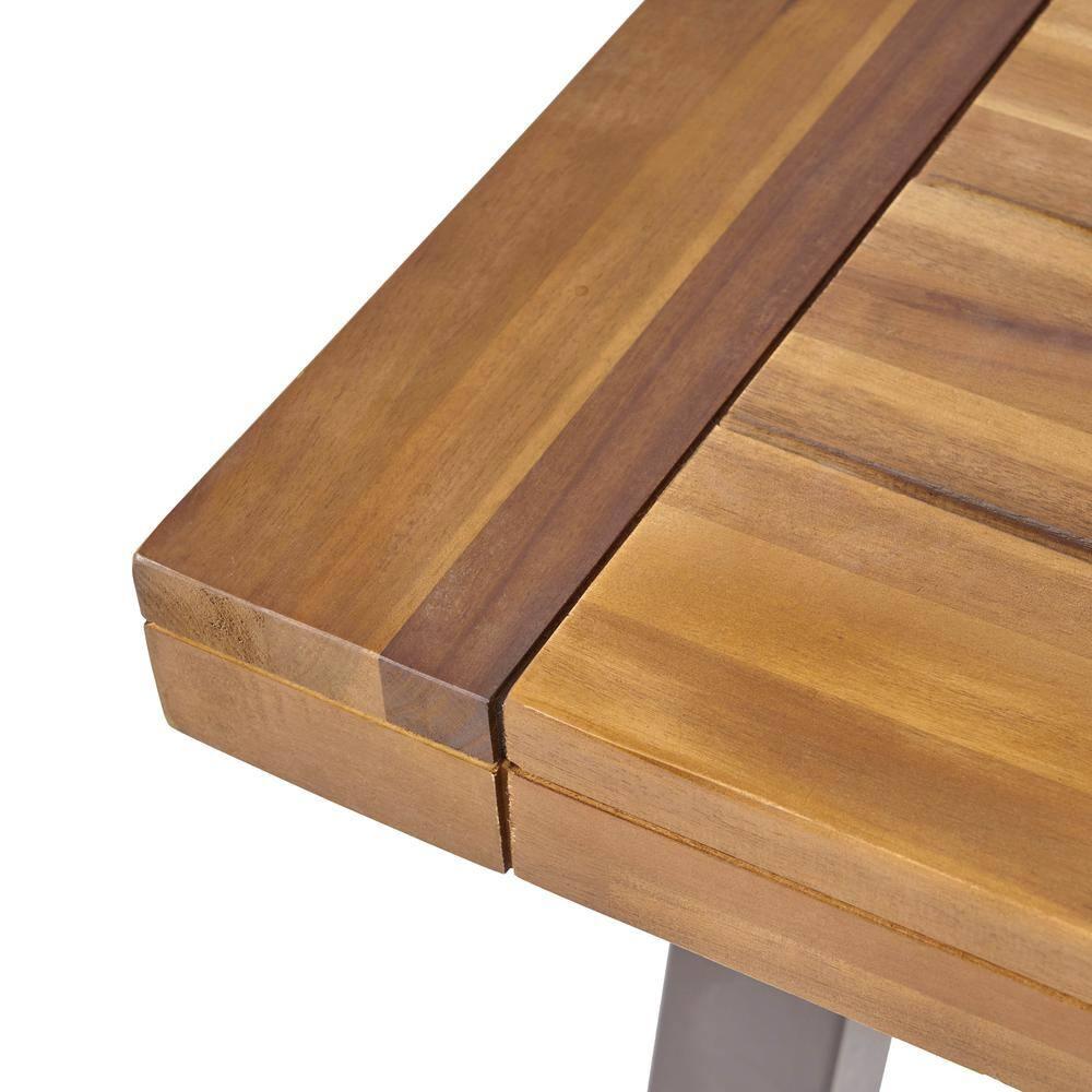Cole Outdoor Acacia Wood Picnic Dining Set, Teak, Rustic Metal