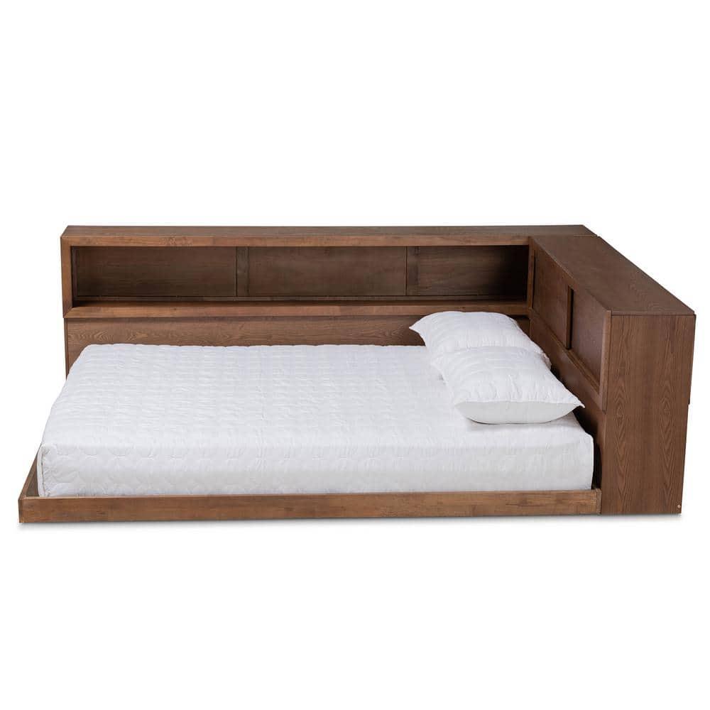 Queen Erie Platform Storage Bed with Built-In Outlet Walnut - Baxton Studio